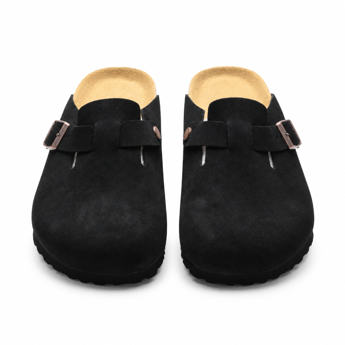 Birkenstock Boston Suede Clogs Black | Unisex Adjustable Slip-On Mules | Cork Footbed Casual Shoes