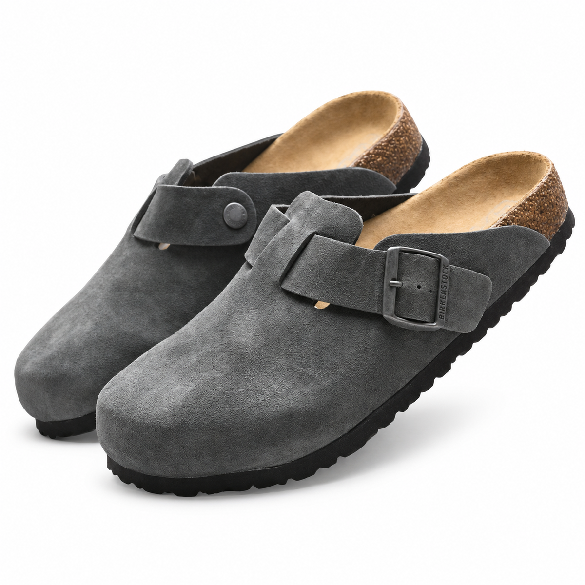 Birkenstock Boston Suede Clogs Dusty Pink | Women's Adjustable Slip-On Mules | Cork Footbed Casual Shoes