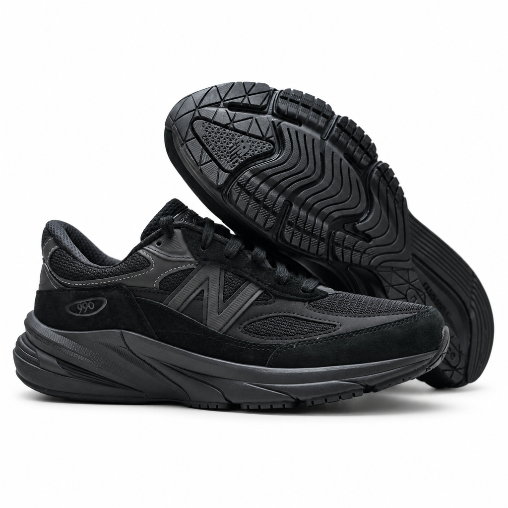New Balance 990v6 Triple Black Made in USA Sneakers – Suede Mesh Lifestyle Running Shoes with ENCAP Cushioning