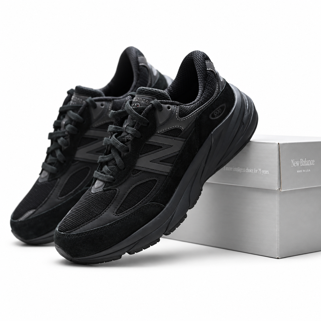 New Balance 990v6 Triple Black Made in USA Sneakers – Suede Mesh Lifestyle Running Shoes with ENCAP Cushioning