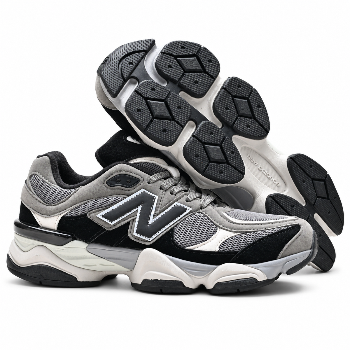 New Balance 9060 Grey Black White Sneakers – Unisex Suede Mesh Chunky Lifestyle Shoes