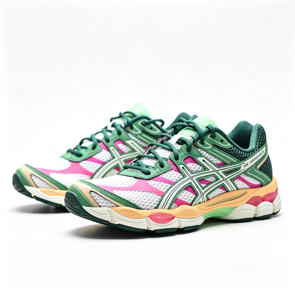 ASICS Gel-Cumulus 16 | Retro green and pink color blocking + GEL cushioning + breathable mesh upper unisex Y2K platform sneakers a must-have item for spring and summer trends